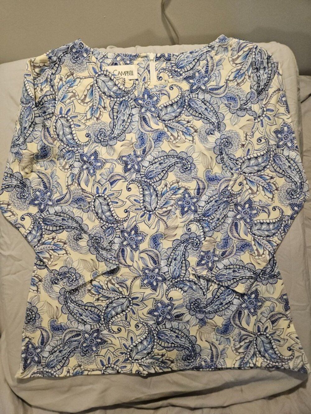 Sara Campbell Blue Paisley Zip Back Blouse Top Small Knit
